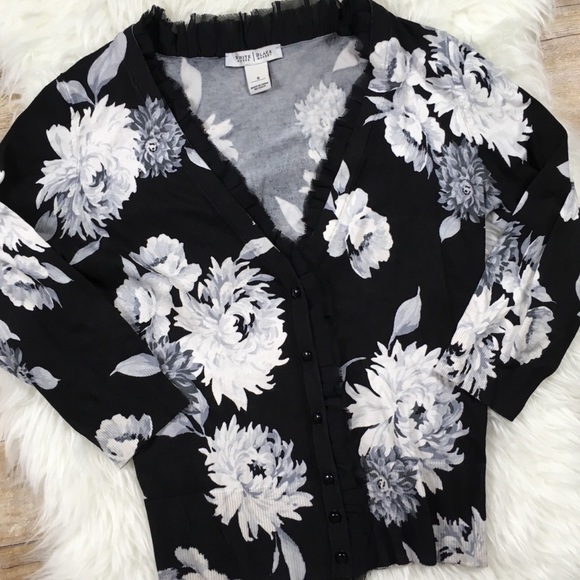 WHBM Black and White Floral Print Cardigan - Picture 1 of 7